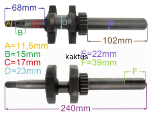 WAŁ KORBOWY SILNIKA KOSIARKI 22MM 240MM